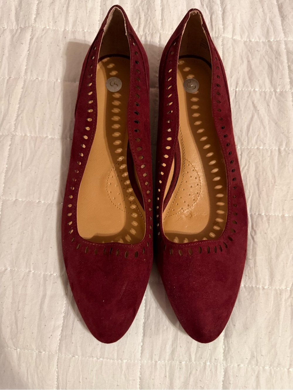 Dress Barn Deep Wine Pointed Suede Flats with Perforated Edge